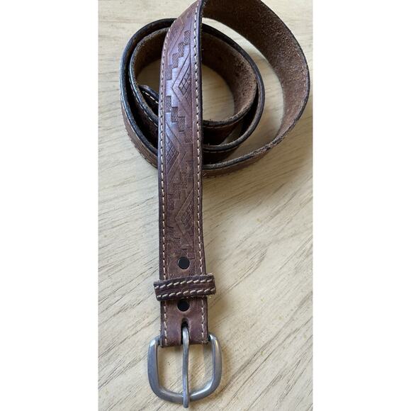 vintage TOOLED buckle belt WESTERN handcrafted leather COWHIDE brown COWBOY 42’ - Picture 2 of 11